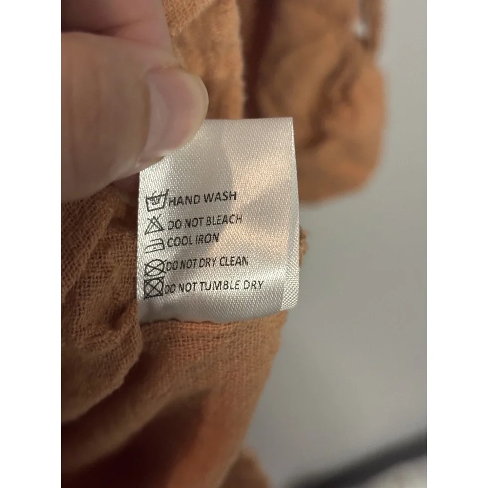 VICI Button-Up Tunic Top Women's Large Rust Orange Roll Tab Sleeves 100% Cotton